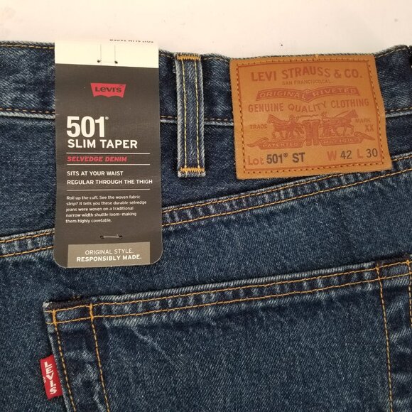 Levi's Premium Men 501 Slim Taper Blue Selvedge Wash Denim Jean 42 X 30 NWT - Picture 8 of 12